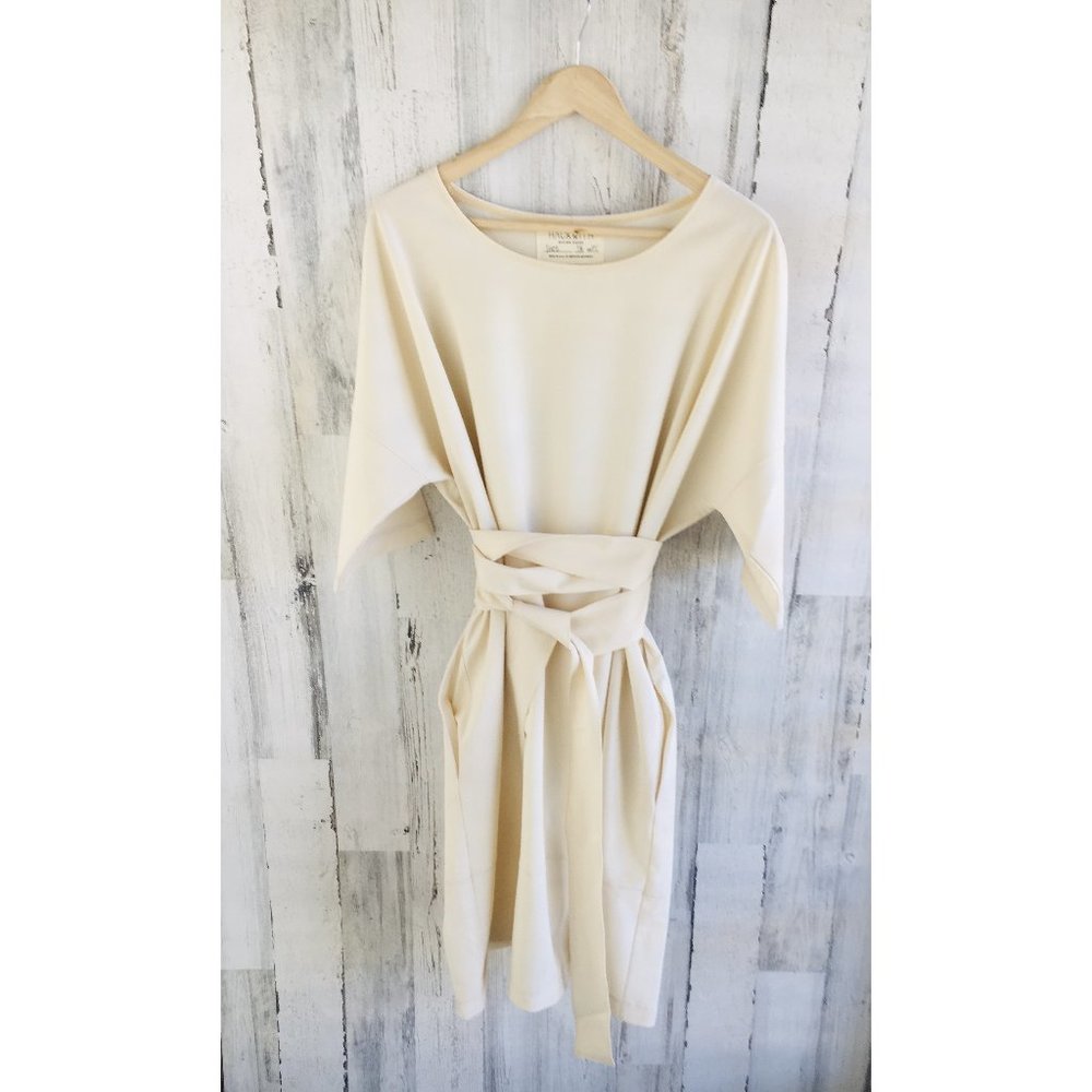 Hackwith Design House Ines Dress Belted Dolman Sleeve Shift Cream One Size